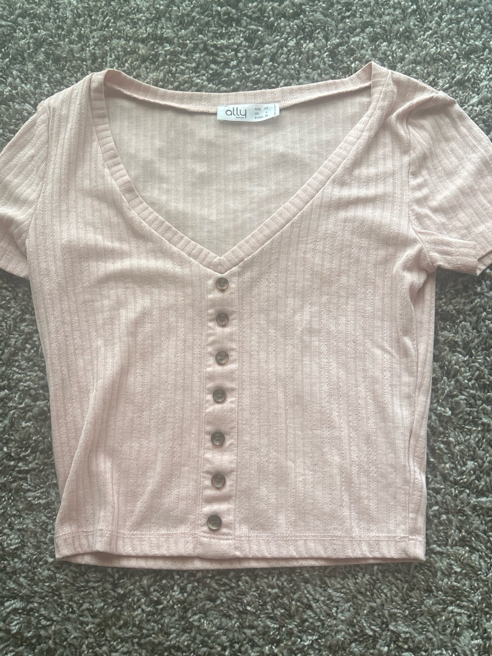 Ally Fashion Blush Pink Ribbed V-Neck Button Crop Top